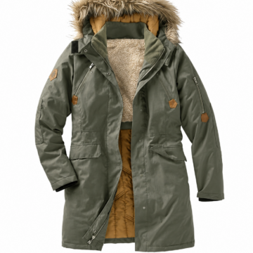 Olive Green Hooded Parka with Faux Fur Trim